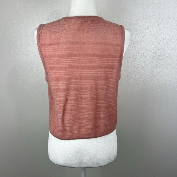 Cal Knits Tank Top Women Medium Orange Sleeveless Button Down Shirt Knit Casual - Picture 4 of 11